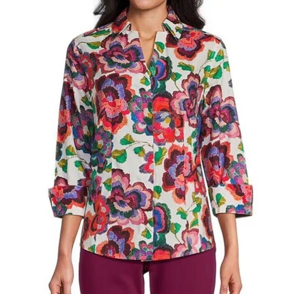 Investments Taylor Gold Label Non Iron Brushed
Floral Button Up Shirt Size 12